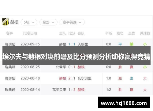 埃尔夫与赫根对决前瞻及比分预测分析助你赢得竞猜